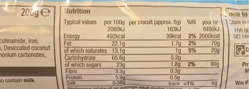 Coconut rings - Nutrition facts
