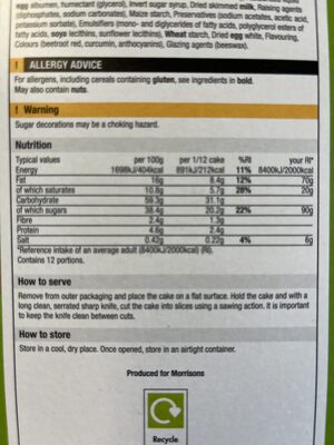 Morris the Caterpillar - Nutrition facts