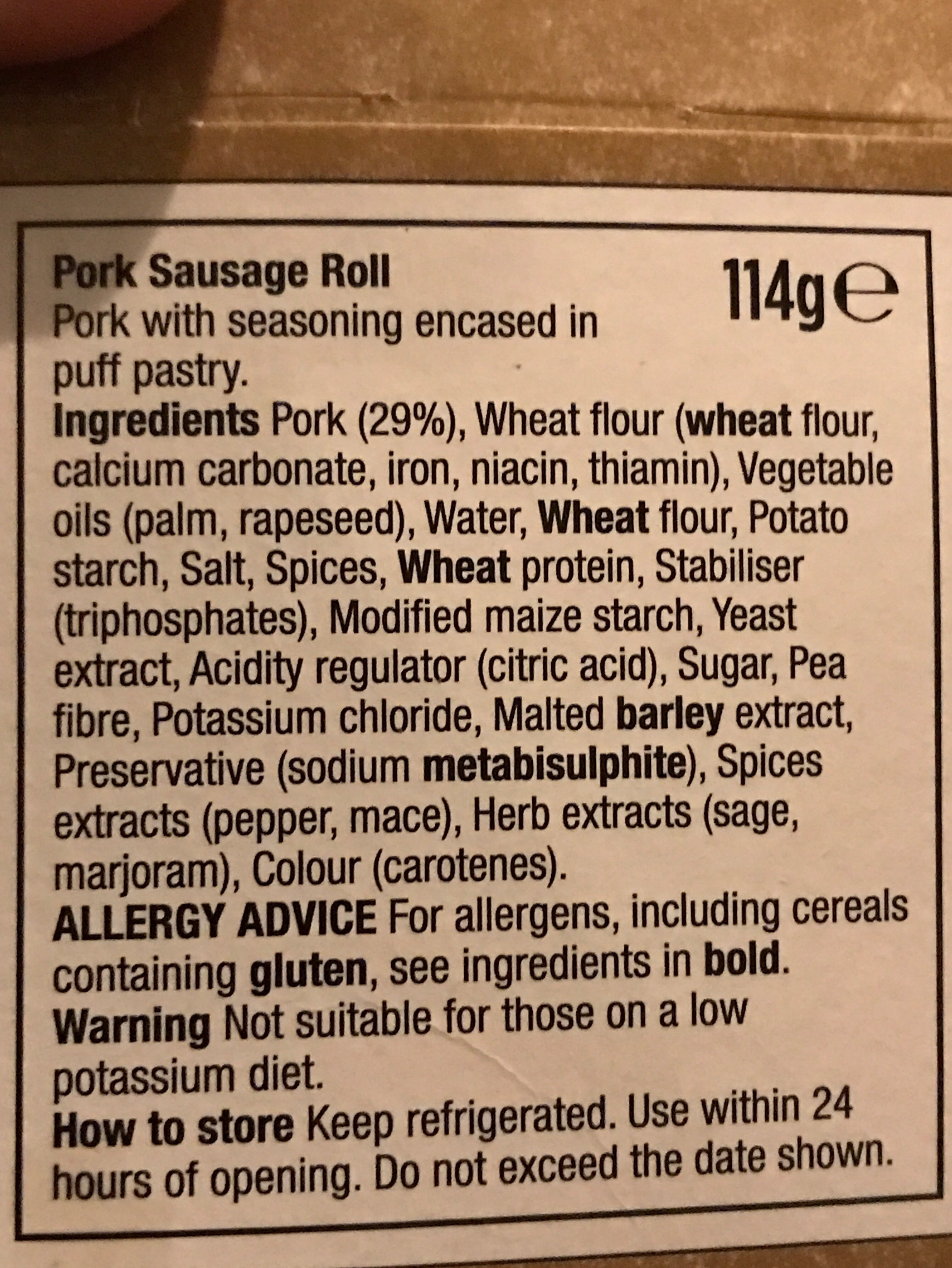 Pork sausage roll - Ingredients