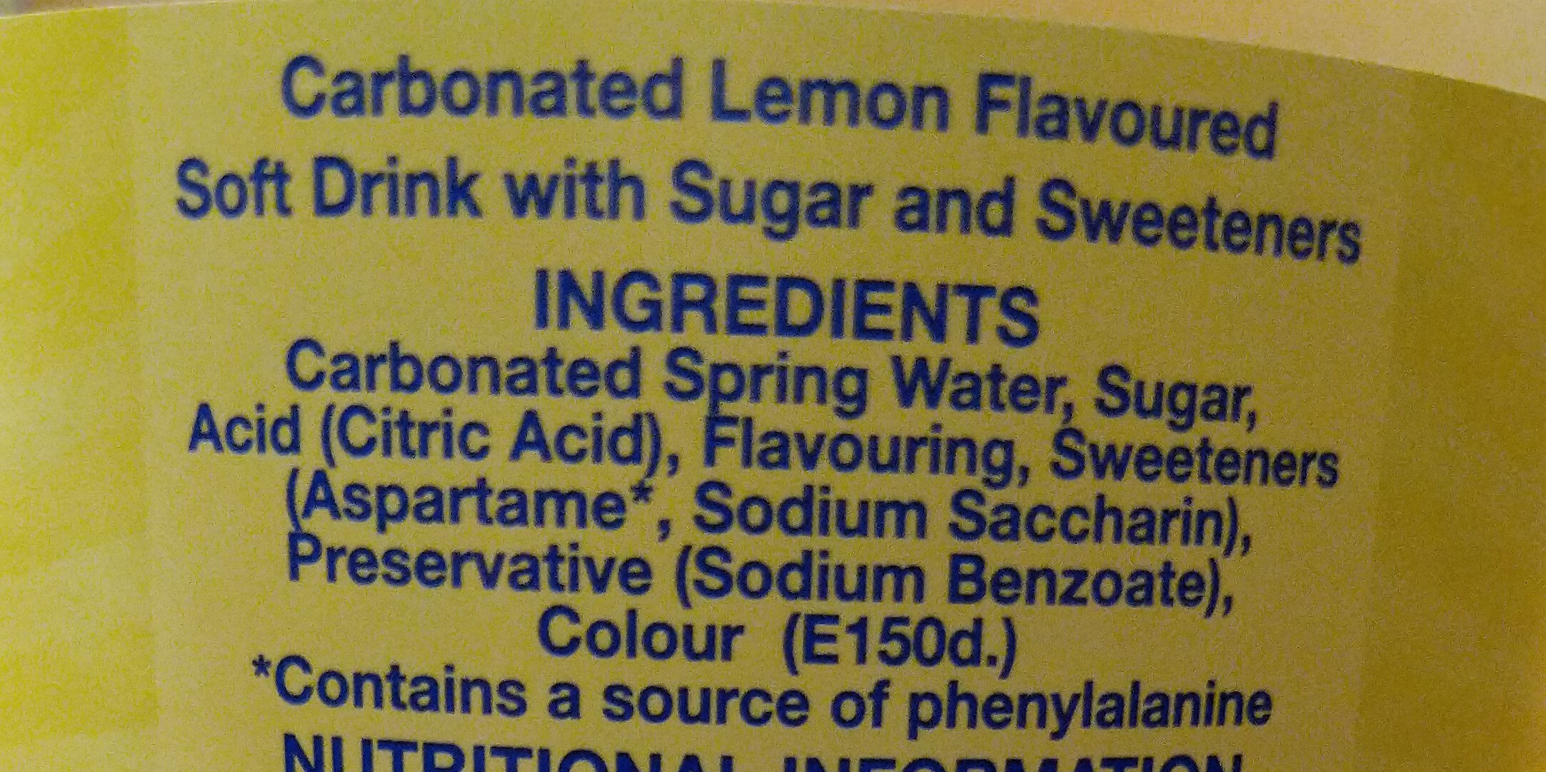 Premium Yellow Lemonade - Ingredientes - en