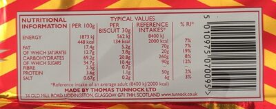 Tunnock's Real Milk Chocolate Caramel Wafer Biscuits 8 x - Nutrition facts