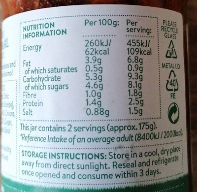 Tomato & Basil Tomato Sauce - Nutrition facts
