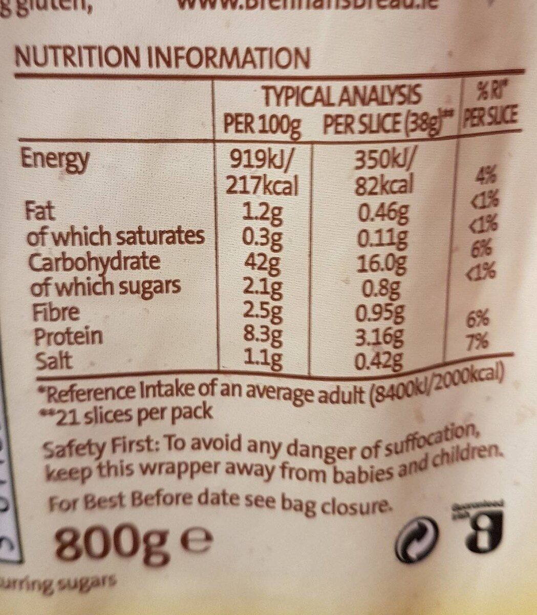 Good for All bread - Nutrition facts