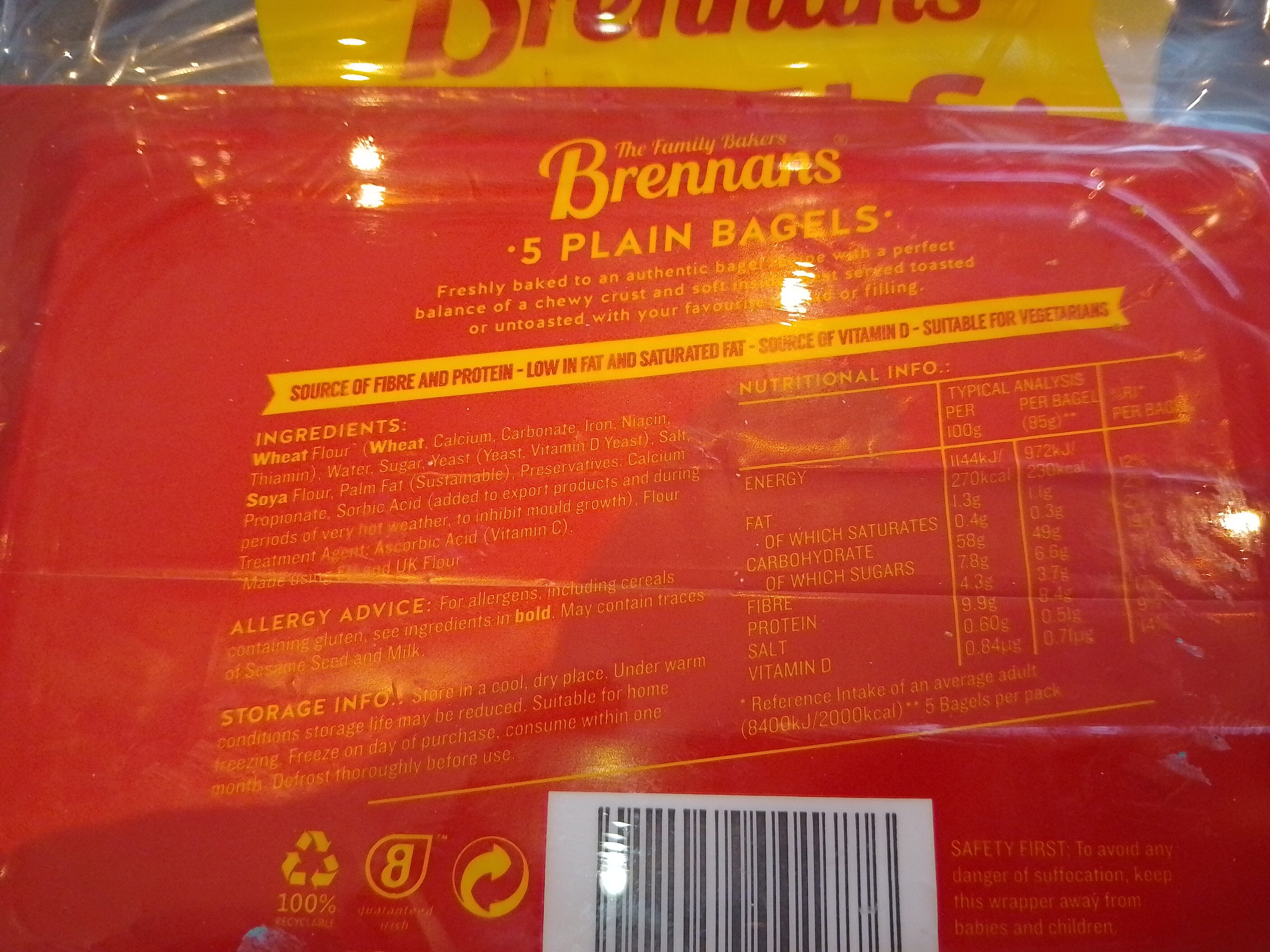 Brennan Plain Bagels - Ingredients
