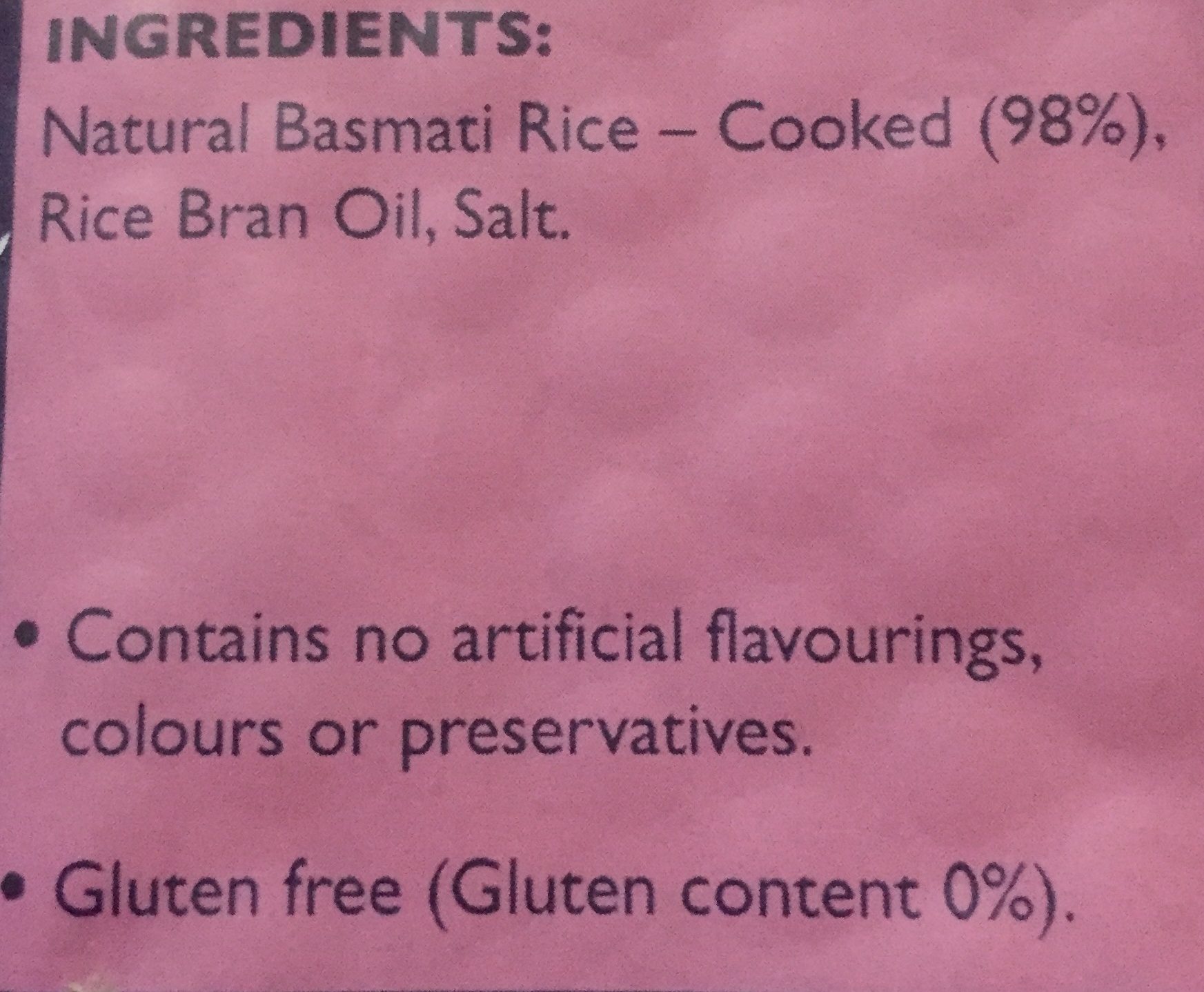 Tilda Steamed Brown Basmati Rice - Ingredients