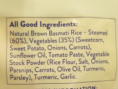 Vegetable & Wholegrain Rice - Ingredients