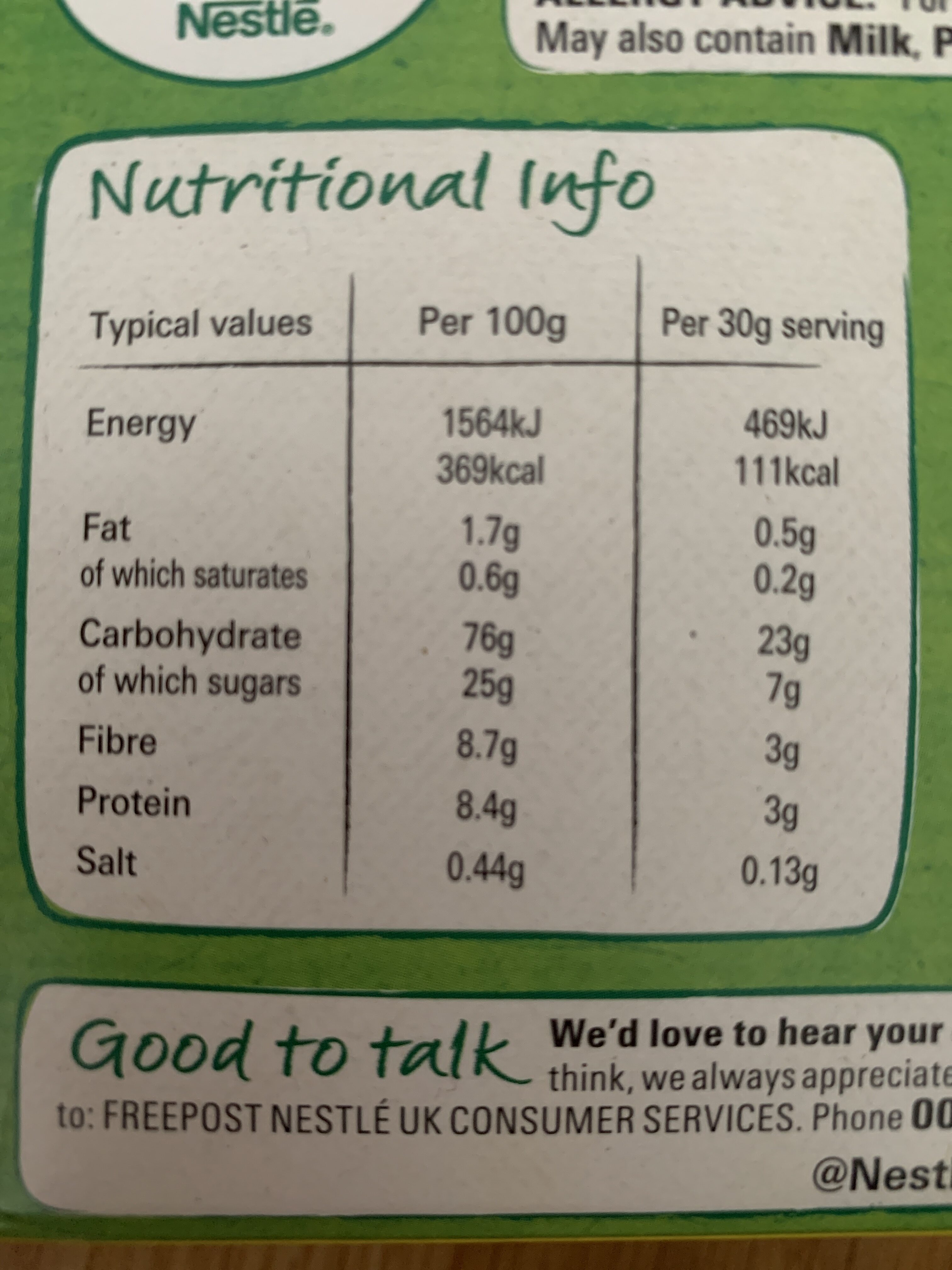 Nestle Nesquik Cereal 375g - Nutrition facts - en