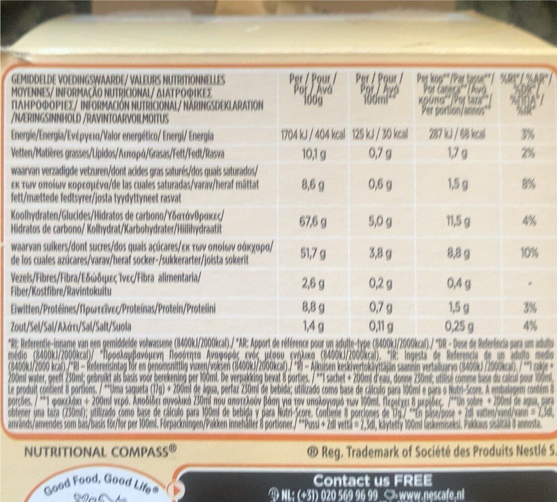 Caramelo - Tableau nutritionnel