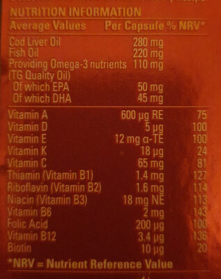 Cod liver oil plus multivitamins - حقائق غذائية - en