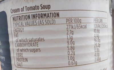 Cream of Tomato - Nutrition facts