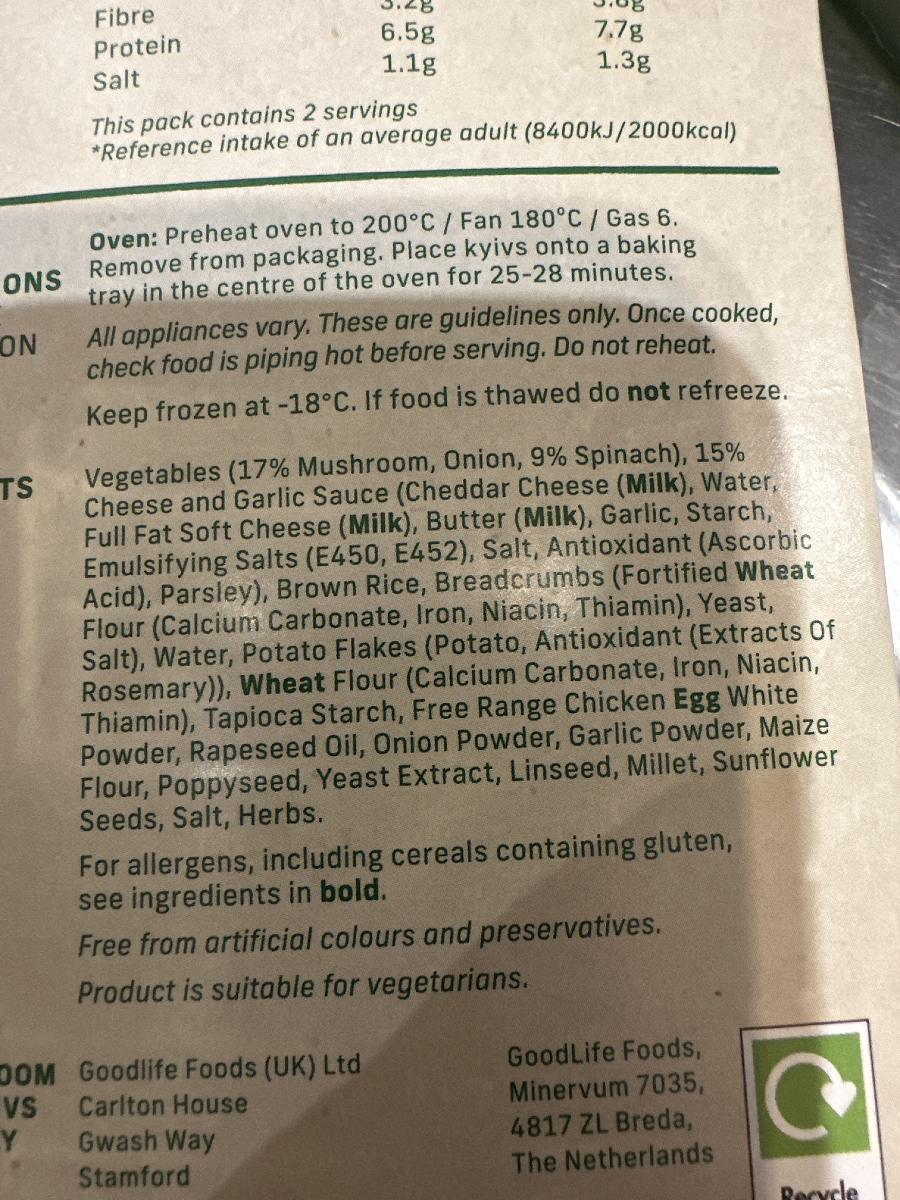 Mushroom & spinach kiev - Ingredients - fr
