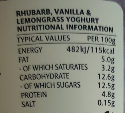 Rhubarb & Vanilla Gourmet Yoghurt - Voedingswaarden - en