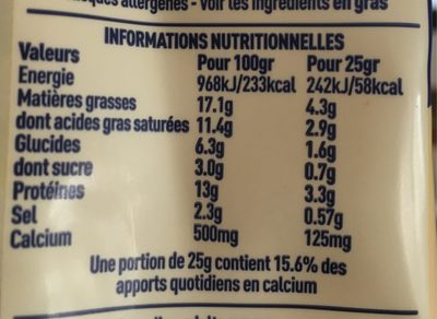 Original Fromage - Nutrition facts - fr