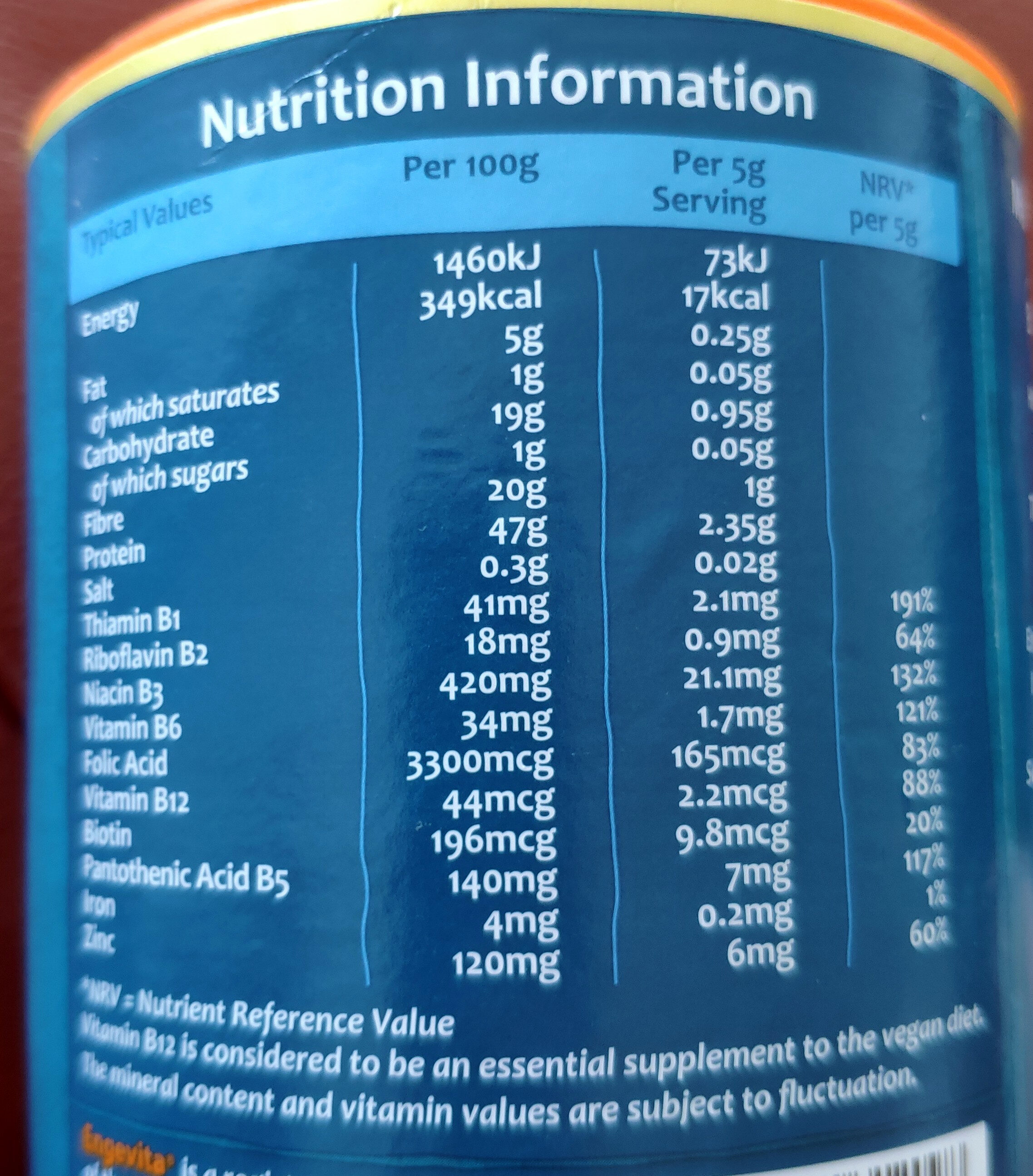 Engevita Nutritional Yeast Flakes with B12 - Información nutricional - en