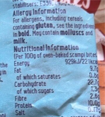 Scampi bites - Nutrition facts