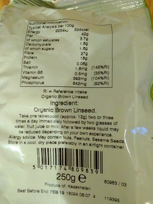 Organic Brown Linseed - Ingredients