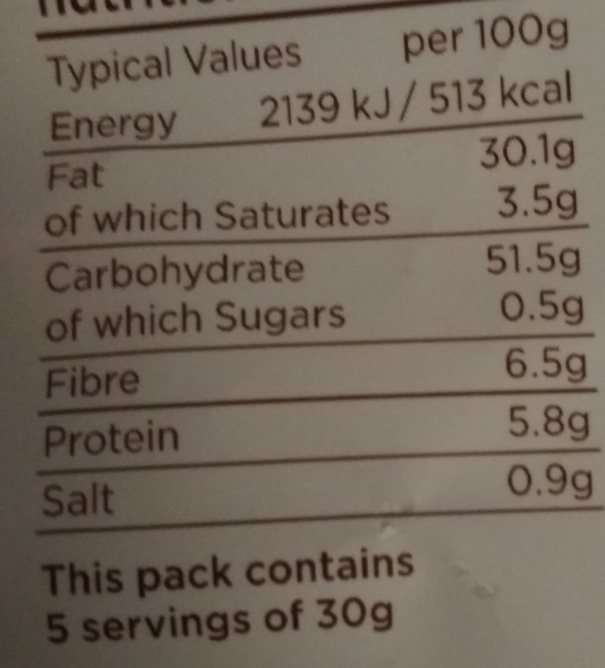 Lightly Salted - Tableau nutritionnel