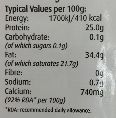 Scottish Cheddar (34% MG) - Tableau nutritionnel