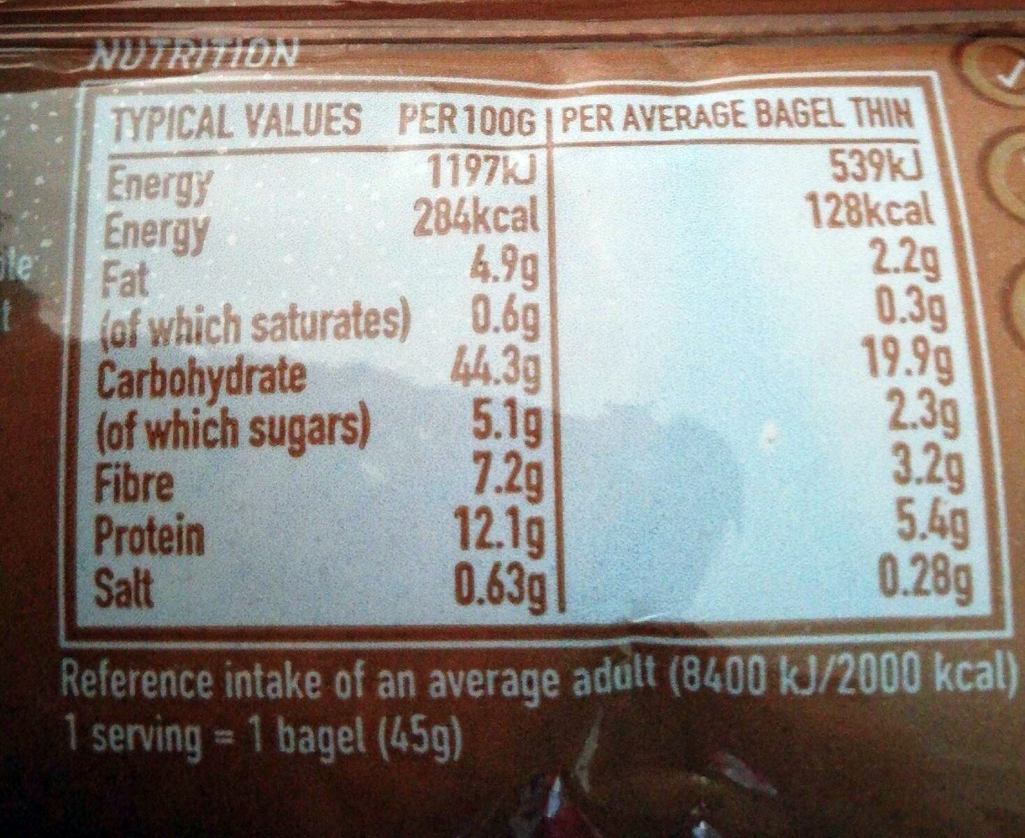 Soft seeded bagel thins - حقائق غذائية - en