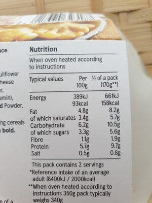 Cauliflower Cheese - Nutrition facts