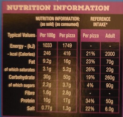 Mega Meaty Pizzas - Nutrition facts