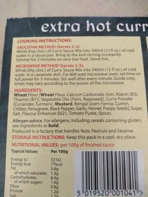 Mayflower Extra Hot Curry Sauce Mix - Ingredients