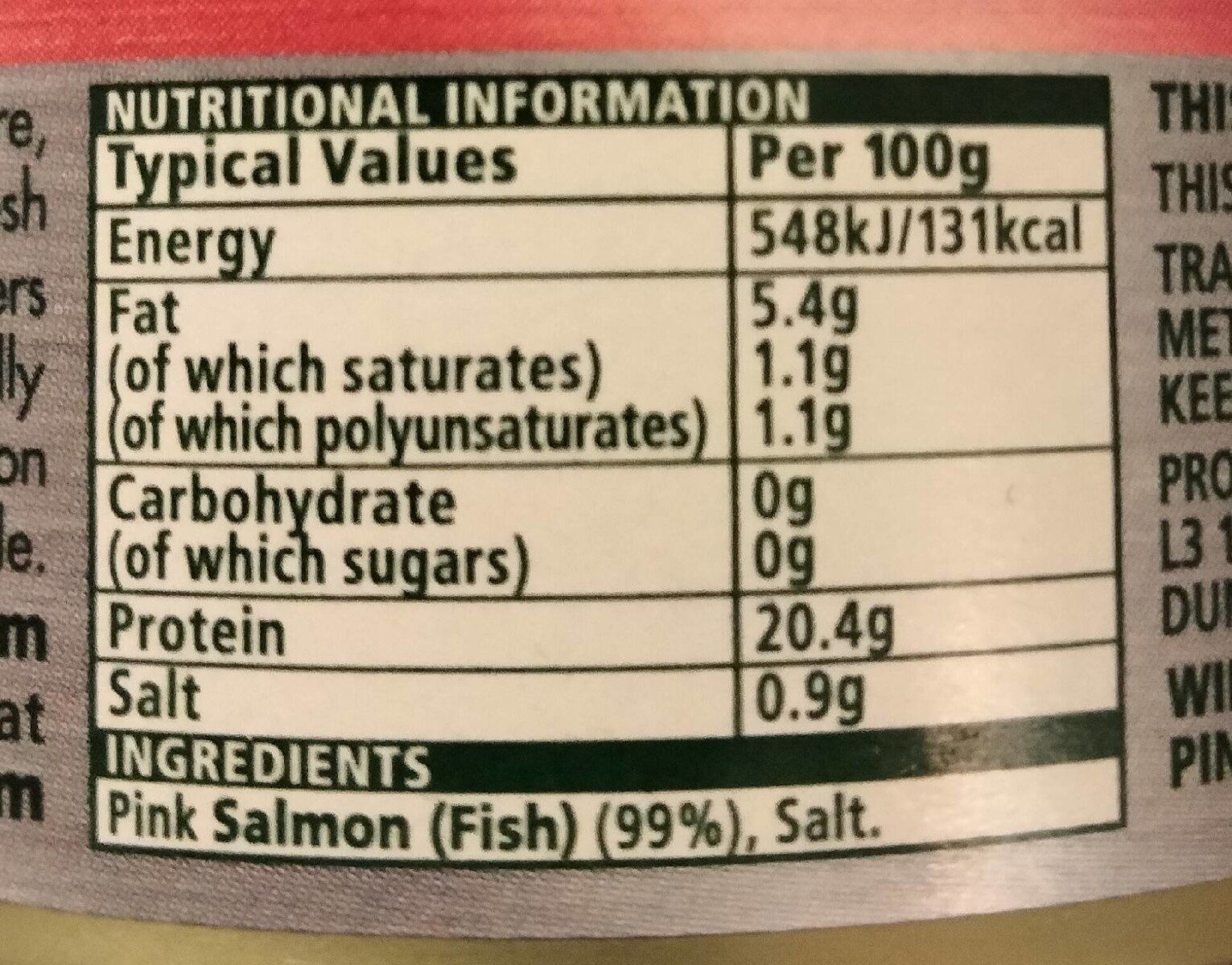 Pink Salmon - Nutrition facts