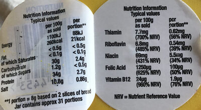 Marmite yeast extract - Nutrition facts