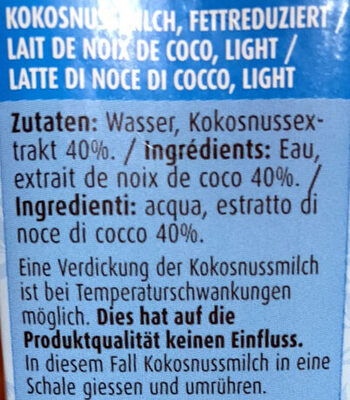 Coconut Milk light - Zutaten