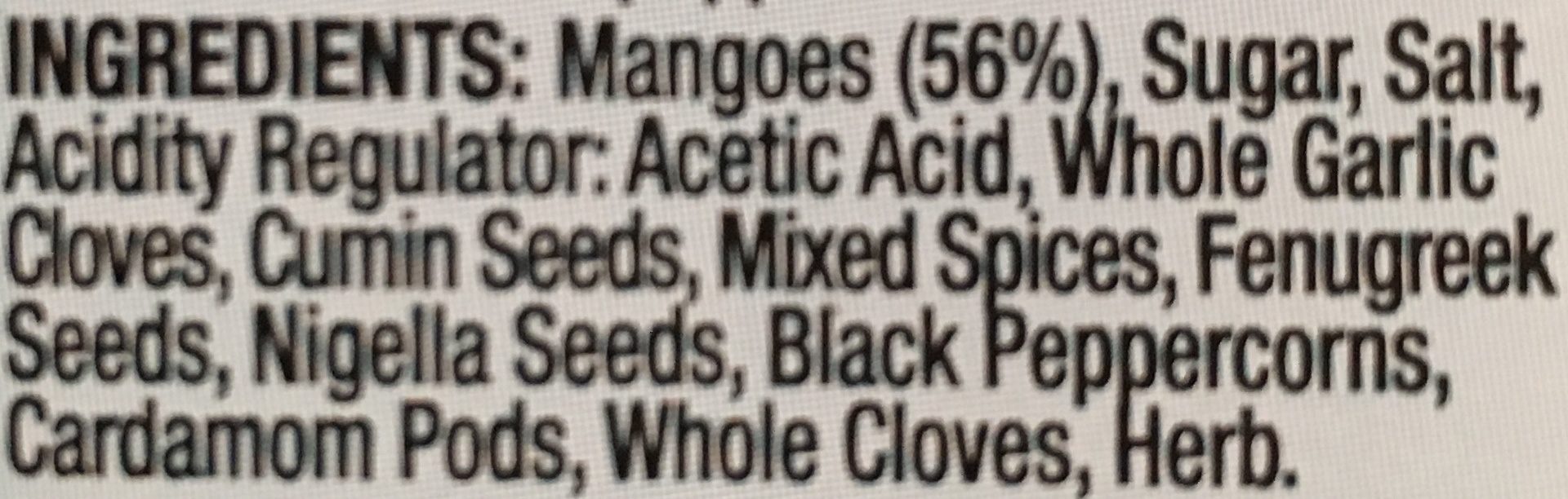 Geeta's Mango Chutney 320G - Ingredients