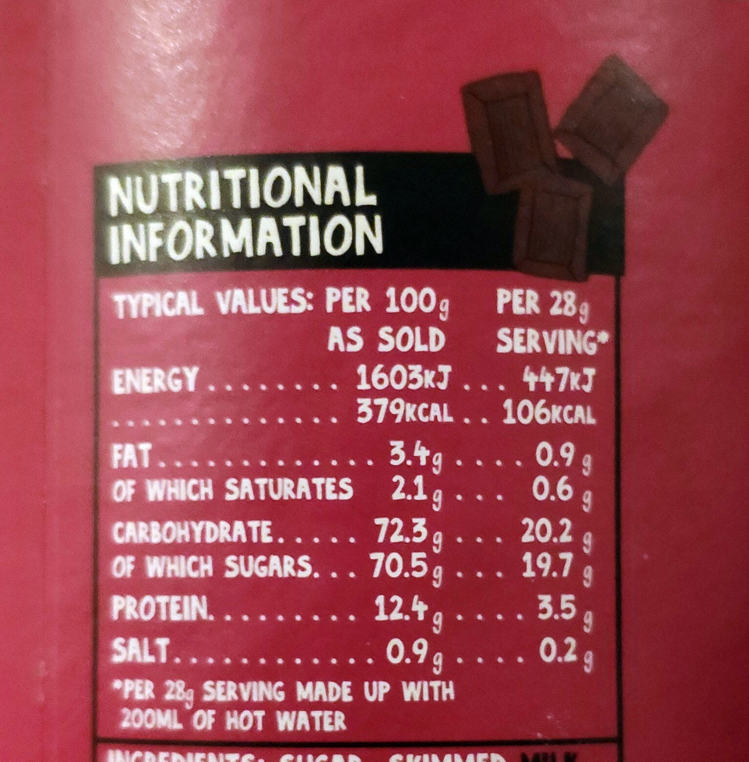 Fairtrade Instant Hot Chocolate - Valori nutrizionali - en