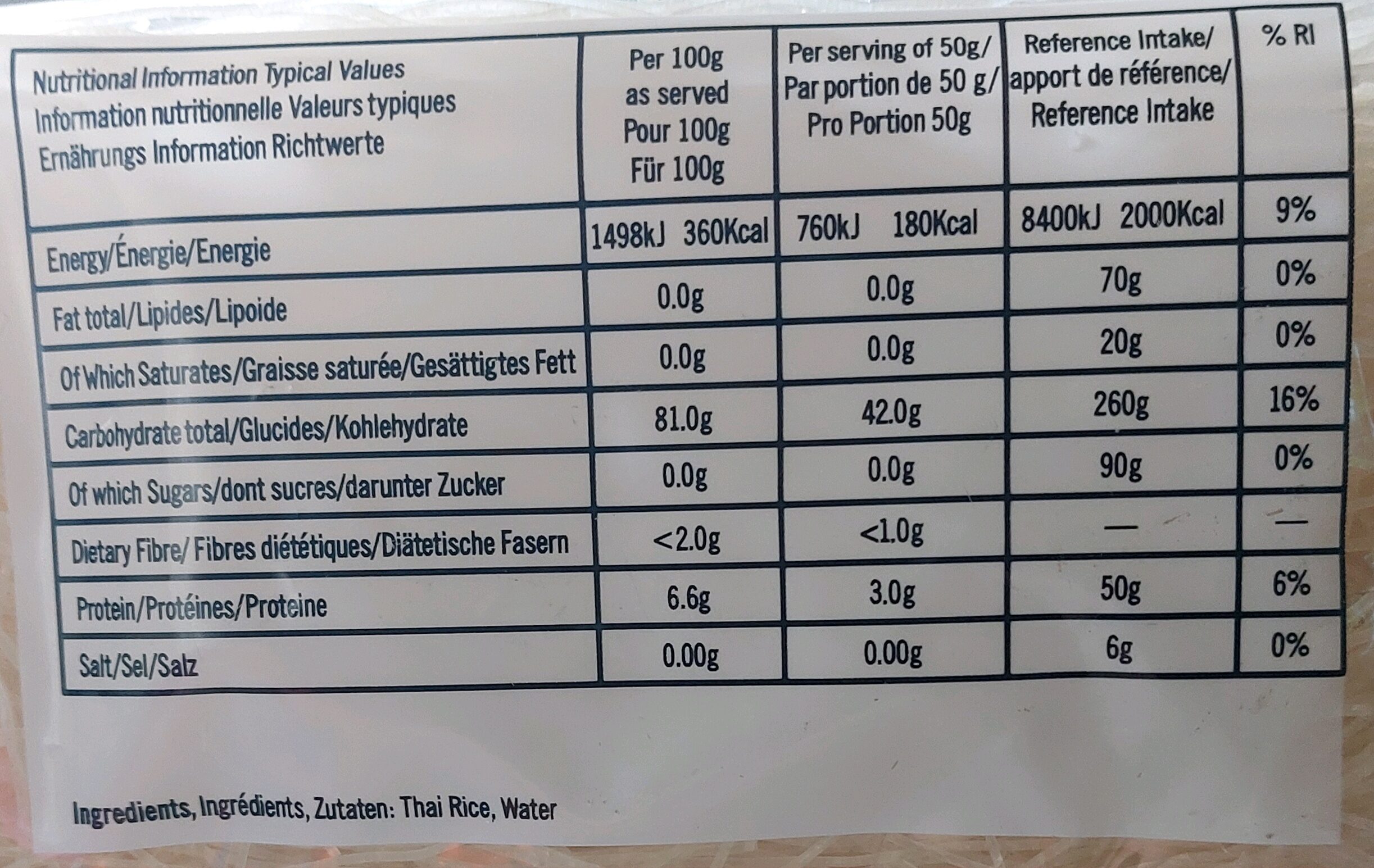 Ko-Lee Finest Rice Vermicelli Noodles - Valori nutrizionali