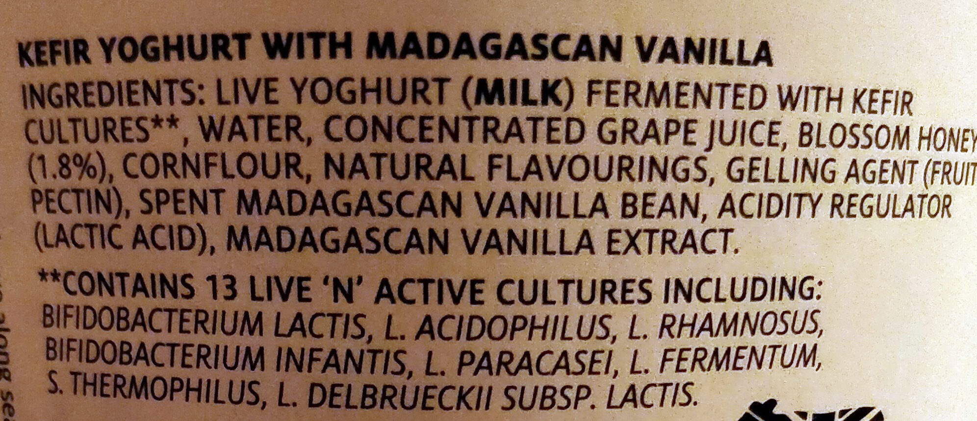 Kefir vanilla - Ingrediënten - en