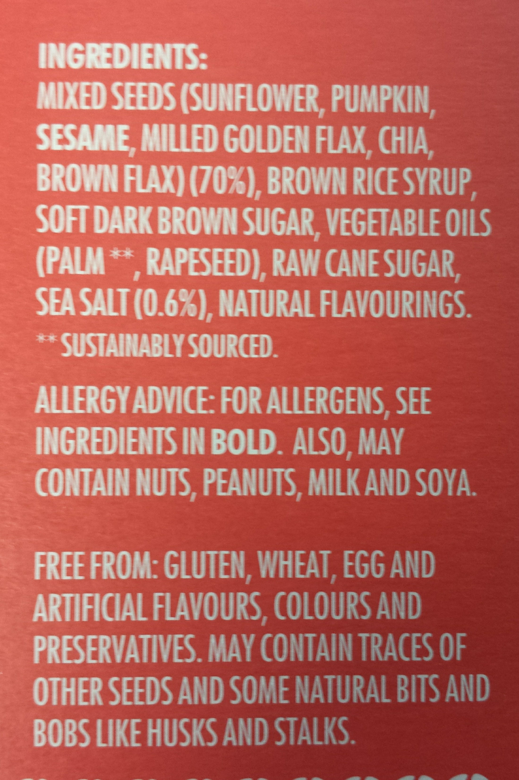 Salted caramel seed bars - Ingredients