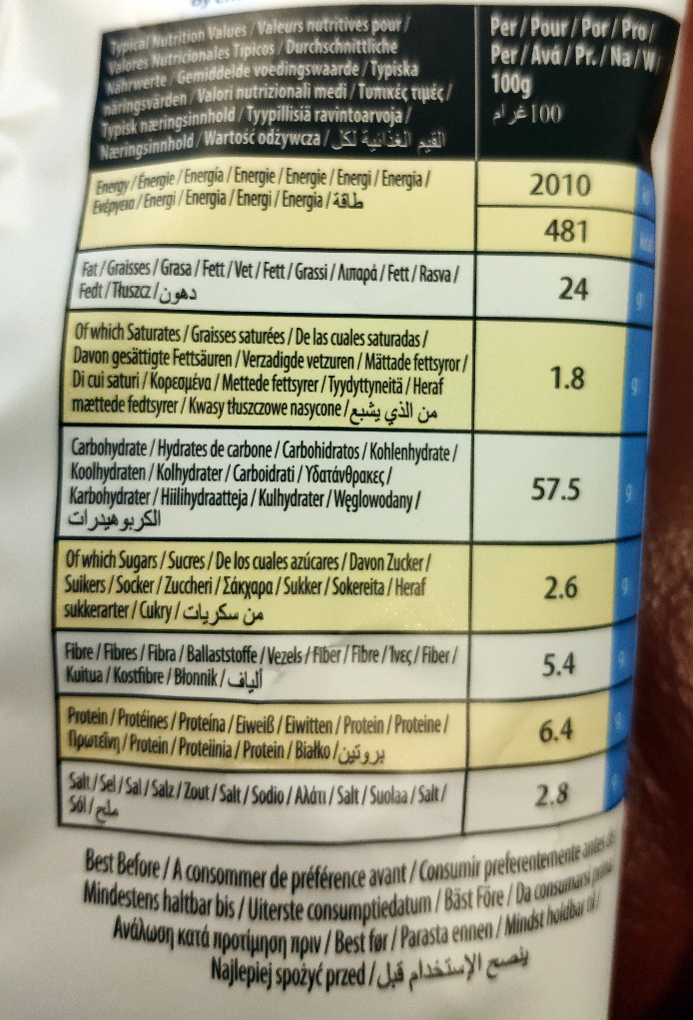 Hummus chips tomato and basil - Valori nutrizionali