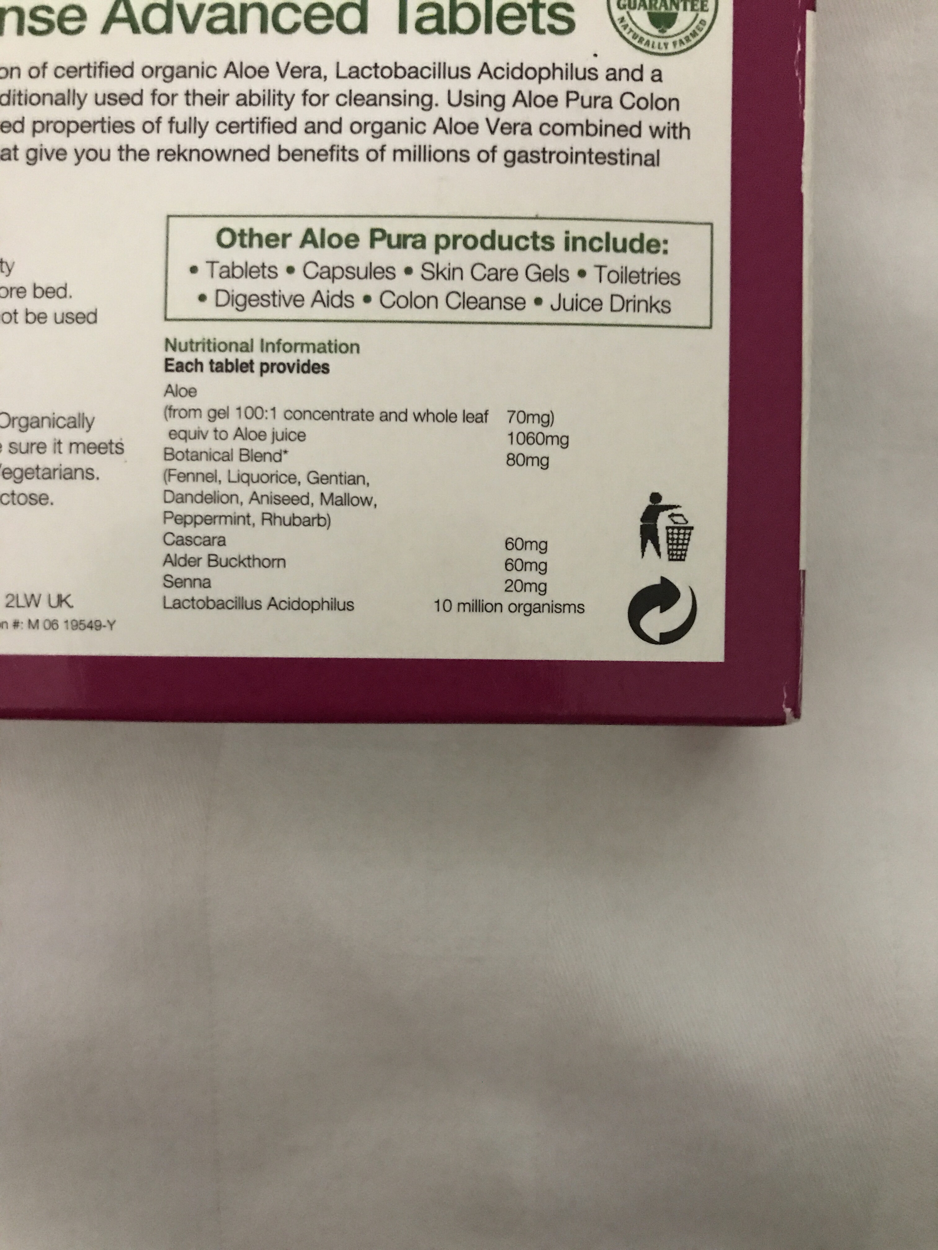 Aloe Vera Colon Cleanse - Tableau nutritionnel - en