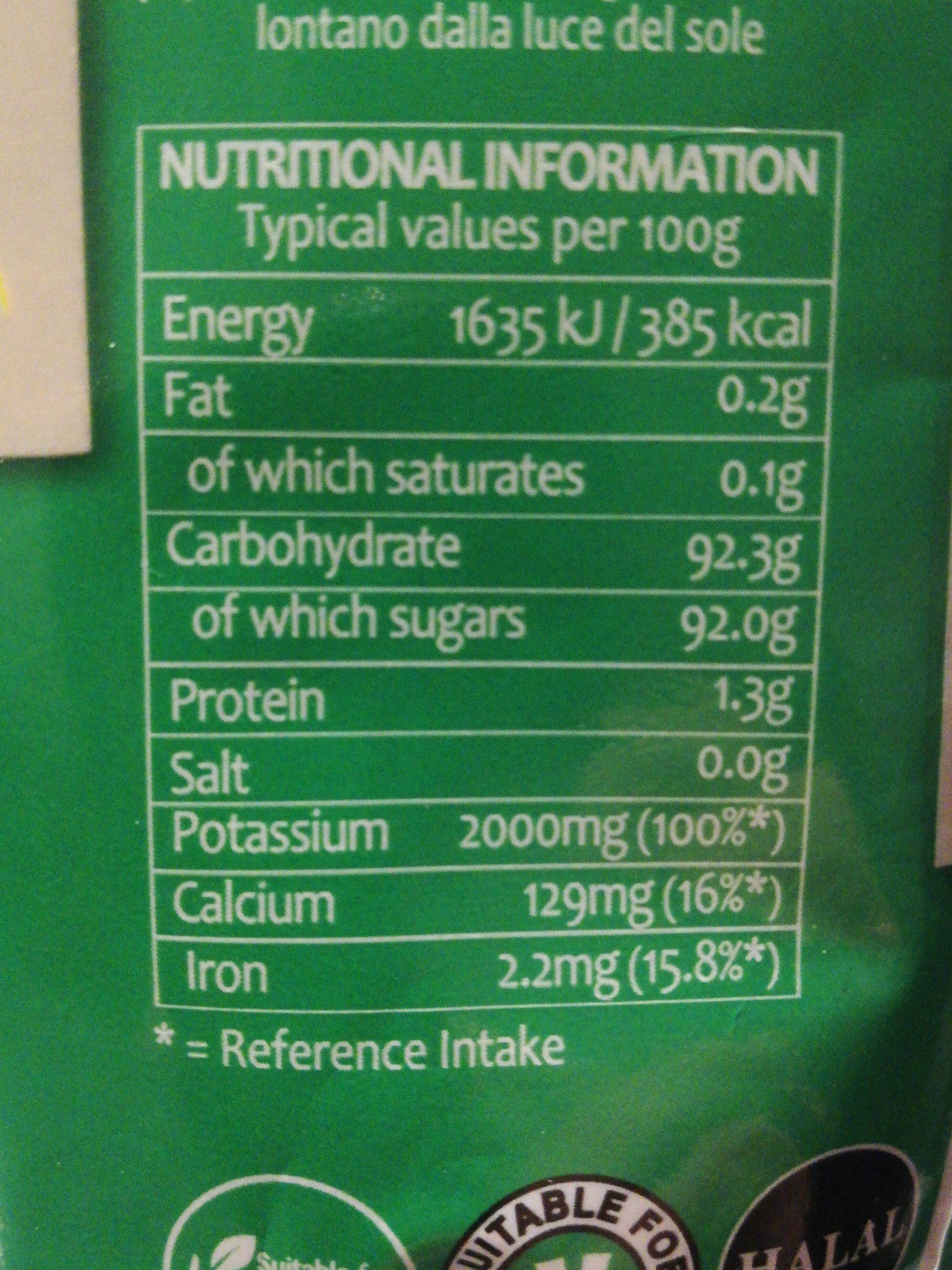 Organic coconut sugar - Informació nutricional - en