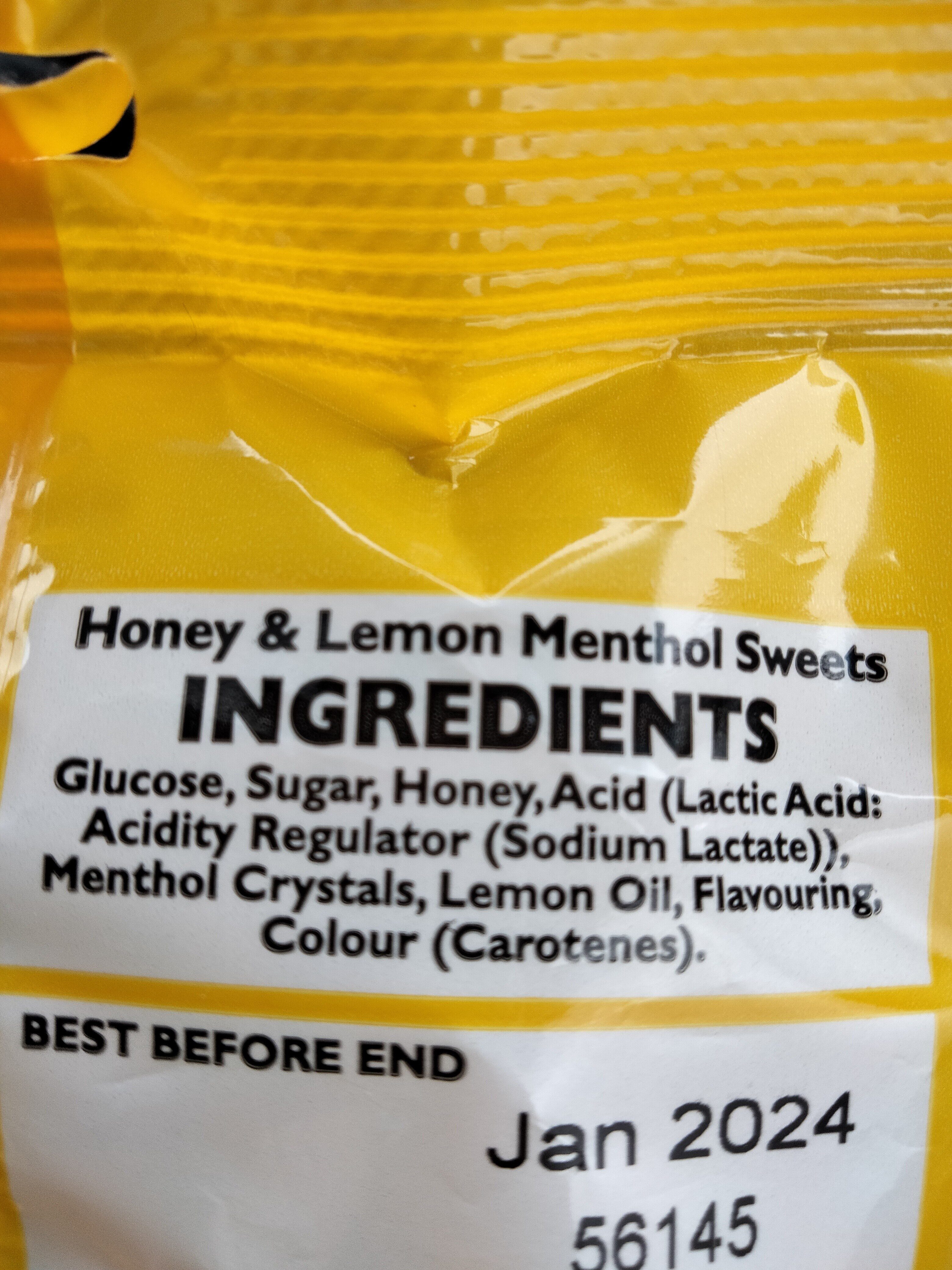 Honey and lemon methol - Ingredients