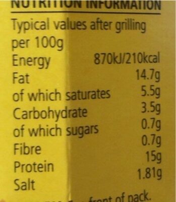 Gluten and dairy free sausages - Nutrition facts