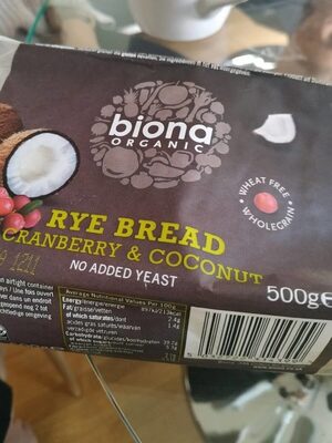 Calories in Biona Organic Rye Bread Cranberry