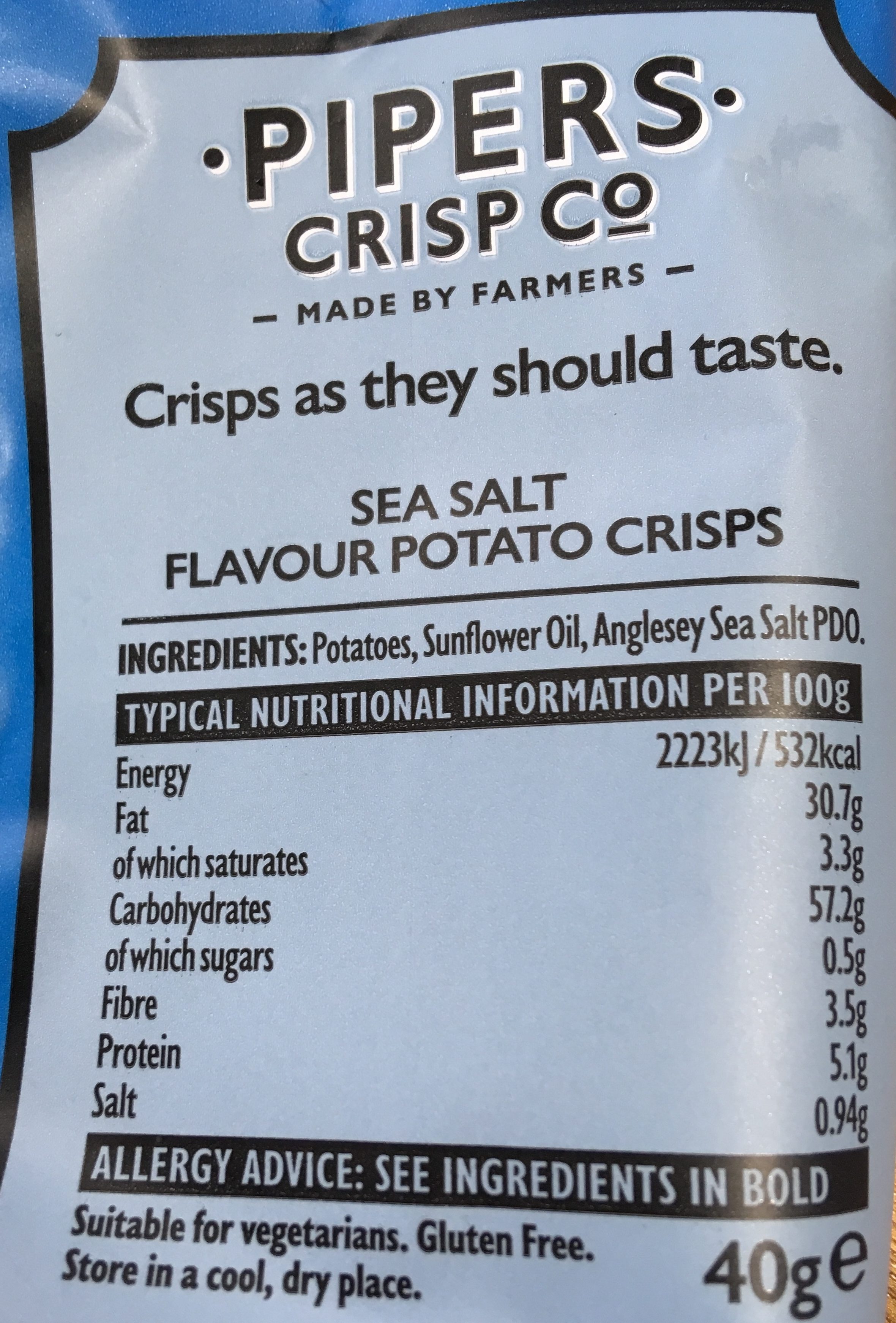 Pipers Anglesey sea salt crisps - Ingredients - fr