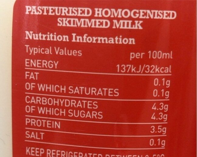 Skimmed Milk - Nutrition facts