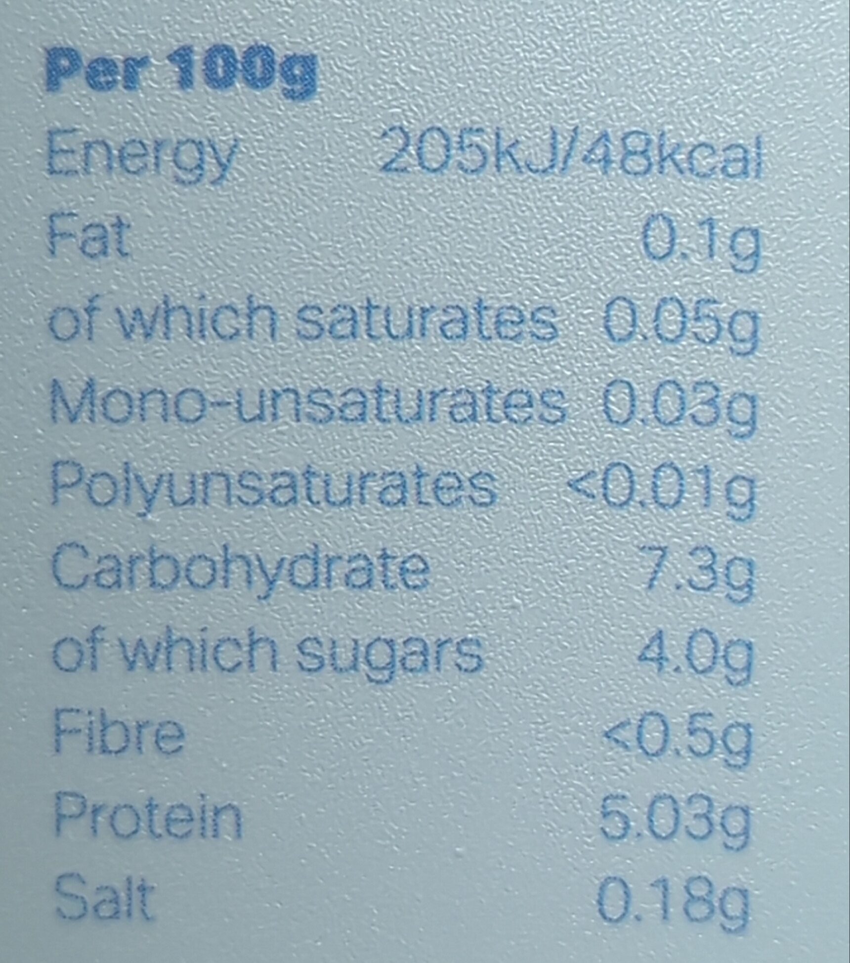 Fat Free Natural Yogurt - Informació nutricional - en