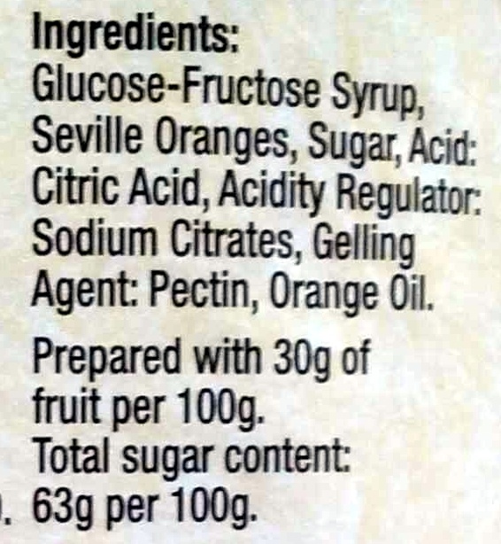 Fine cut Oxford marmalade - Ingredients