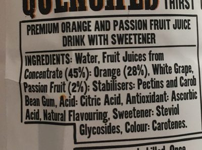 Orange & passion fruit - Ingredients