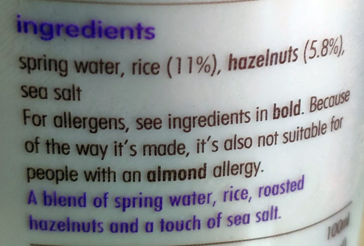 Hazelnut Unsweetened - Ingredients - en