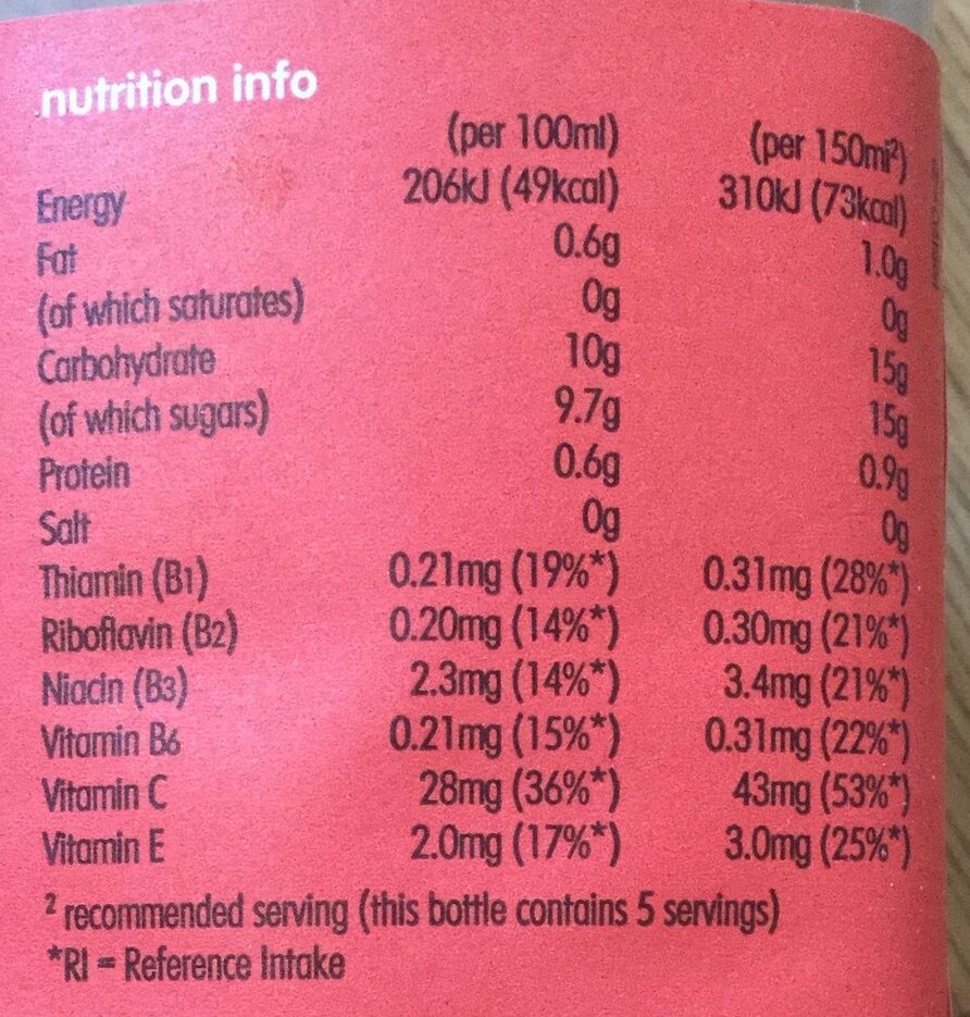 Inno Raspberry Cherry Goji Berry Super Juice 750 ML - Nutrition facts - fr