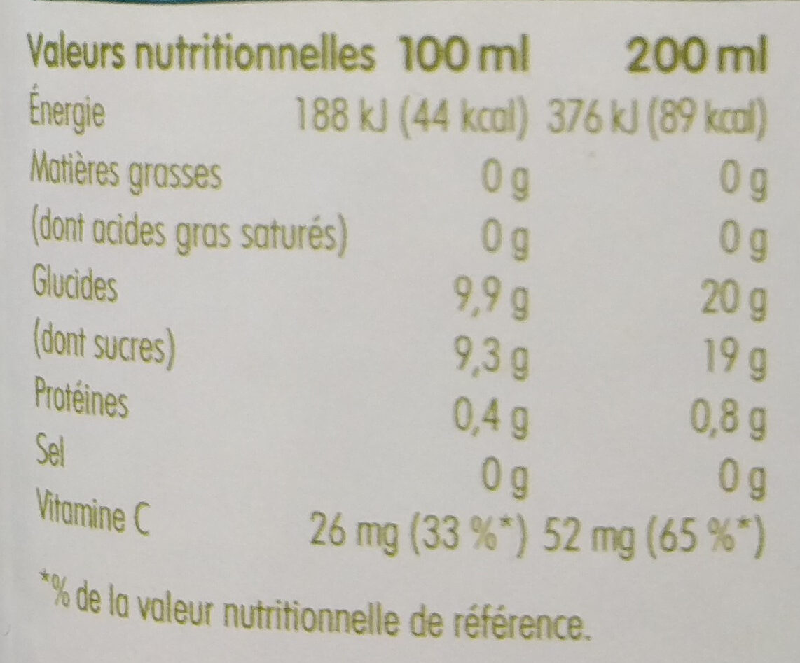 Innocent jus pomme, pêche & poire 900ml - Tableau nutritionnel