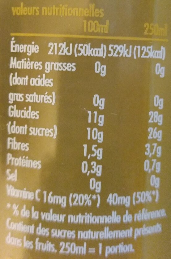 Innocent smoothie kiwi pomme & ananas 250ml - Tableau nutritionnel