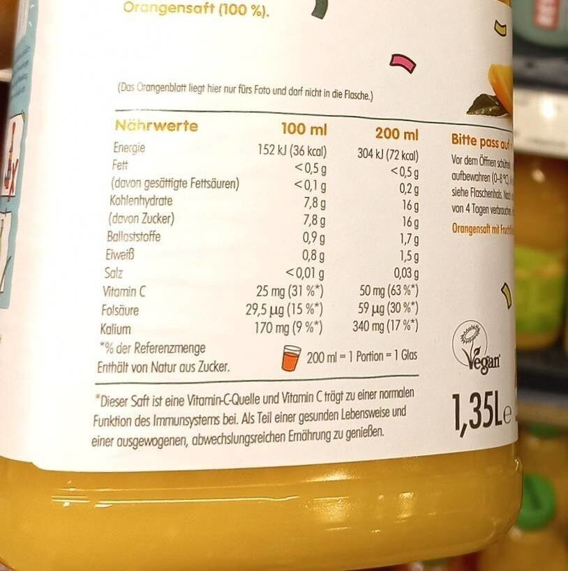 Orangensaft - Nährwertangaben - fr